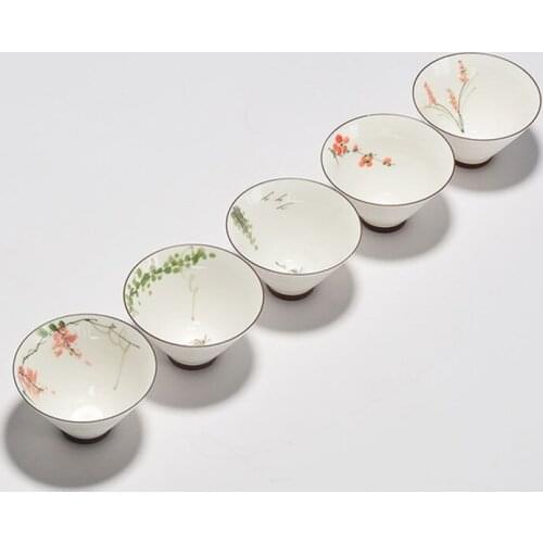 2pcs/set Hand Painted Lotus Porcelain Kungfu Tea Set Hat Cup Kitchen Drinkware Tea Drinking Accessories