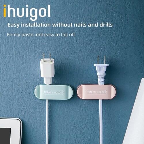 Ihuigol Cable Holder Wall Adhesive Hooks Cord Organizer Clips Power Plug Hook Socket Hanger Free Punch Plastic Storage Hooks