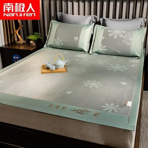 Rattan Mat Ice Silk Three-Piece Set of Summer Sleeping Mat Summer 1.8M Bed Double Foldable 1.5 M 2.0 M Grass Mat