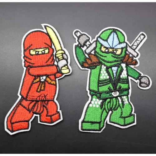 Cool Red Green Ninja Iron On Full Embroidered Clothes Ninjagoed Patches For Clothing Stickers Garment Wholesale