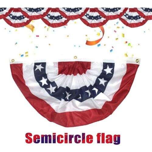 Hot Sale USA Pleated Fan Flag American Patriotic Bunting with Stars and Stripes Brass Grommets Outdoor Decoration American Flag