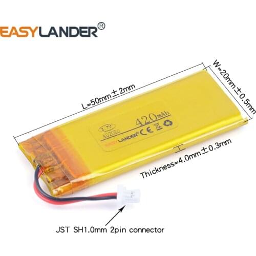 10pcs/Lot 402050 452050 3.7V 420mAh Rechargeable li Polymer Li-ion Battery For MP3 MP4 DVR GPS BAT00003 WW452050PL_C