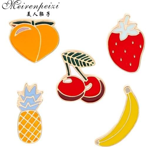 Meirenpeizi Cartoon Fruit Brooch Cute Watermelon Pineapple Cherry Banana Enamel Pins Jackets Lapel Pin Badge for Women Jewelry