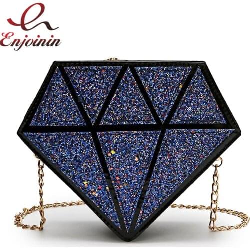 Fashion Sequins Diamond Shape Pu Leather Geometric Design Womens Crossbody Mini Messenger Bag Shoulder Bag Female Chain Purse