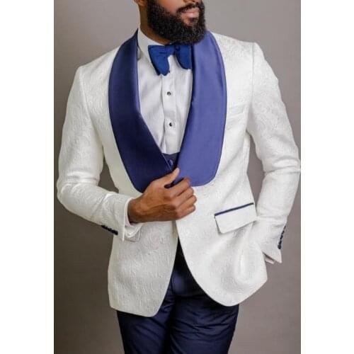 Custom Made Groomsmen Shawl Blue Lapel Groom Tuxedos One Button Men Suits Wedding/Prom/Dinner Best Man Blazer Jacket+Pants+Tie