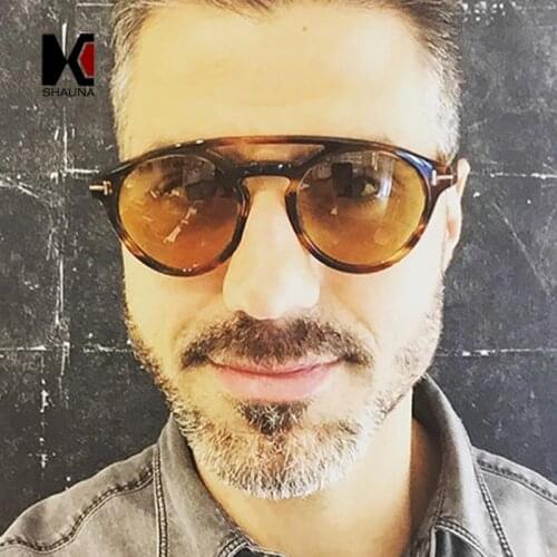 SHAUNA Summer Styles Women Round Sunglasses Brand Designer Fashion Double Bridges Men Yellow Tinted Clear Lens Sun Glasses UV400