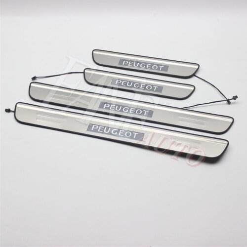 Stainless Steel Led Door Sill Scuff Plate Guard Sills Protector Trim For Peugeot 206 207 307 308 T7