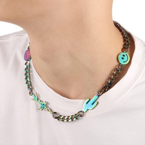 Laugh Cool Face Cactus Jack Shape Pendant Necklace Mens and Womens Glamour Electroplated Metal Color Collar Jewelry Gift