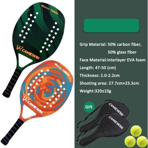 TOP Professional Carbon Beach Tennis Paddle Racket Soft EVA Face Pickleball Raqueta With Bag For Adult Tennis Racquet Equipment