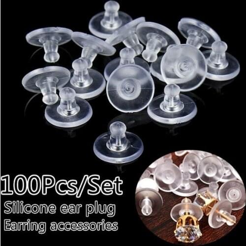 100pcs Rubber Back Silicone Round Earring Back Stoppers for Stud Earrings Earnuts Butterfly Bullet Flat Ear Plugs DIY Findings