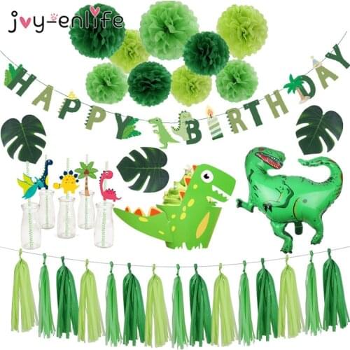 Roar Dinosaur Party Balloon Bunting Garland Wild One 1st Boy Birthday Party Decor Cake Toppers Palm Leaves Jungle Dino Party
