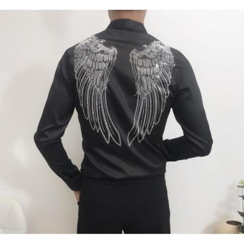 Top Quality shirts with Rhinestones Men long shirt Hip hop Streetwear Men Hot drill
