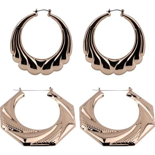 New Punk Gold Color Metal Bamboo Alloy Hoop Earrings for Women Exaggerated Twisted Big Circle Earring Hip Hop Party Jewelry Gift