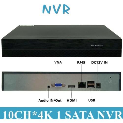 10CH*4K H.265 NVR Network Digital Video Recorder Metal Shell 1 SATA MAX 12TB Onvif VMS XMEYE P2P Cloud Face Motion Detection
