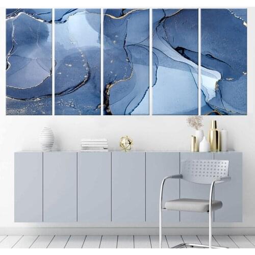 Modern Abstract Fluid Art Marble Canvas Painting Alcohol Ink Colored Wall Art Prints Pictures Posters for Living Room Home Decor