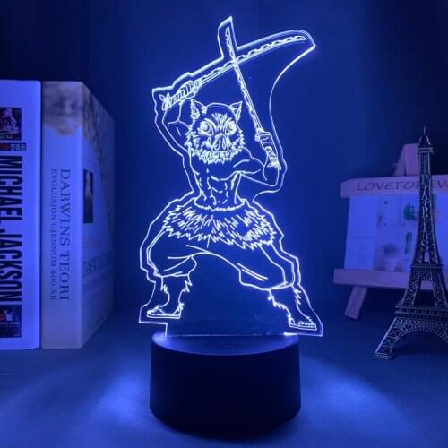 3d Led Night Light Anime Demon Slayer Kimetsu No Yaiba for Bedroom Decor Light Manga Birthday Gift Inosuke Hashibira Led 3d Lamp