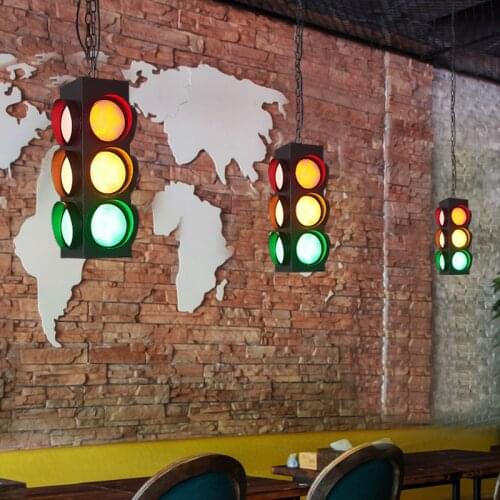 Vintage Loft Industrial Black Painted Matte Traffic Lights Always on / Remote Control Light Cafe Shop Village Bar lamp