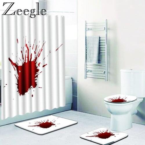 Halloween Bloody Bathroom Waterproof Bath Mat Set Shower Curtain Pedestal Toilet Seat Mat+Lid+Bath Mat Anti Slip Bathroom Carpet