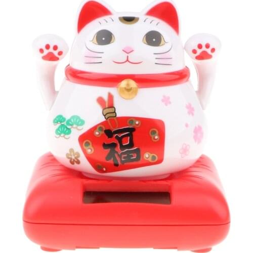 Japanese Good Fortune Solar Cat Lucky Toy Waving Arm Cat Ornament Countertop Desk Top
