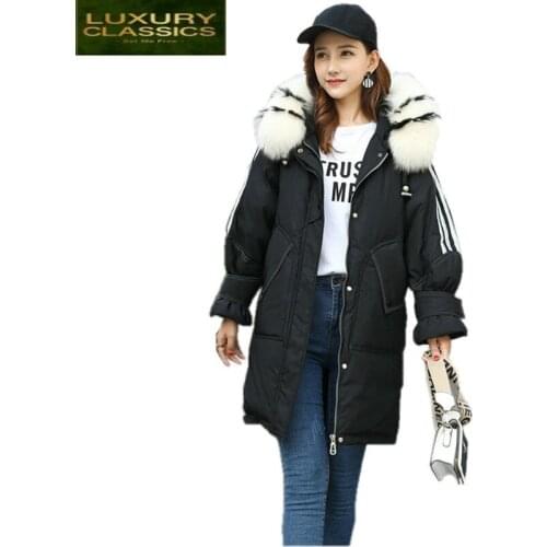 Fox Fur Hooded Real Jacket Women Winter White Duck Down Coat Female Korean Long Thick Warm Down Jacket Parka Hiver LW2433
