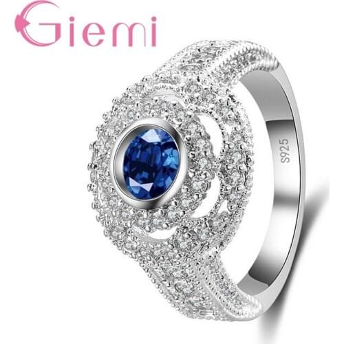 Shiny Blue Crystal Oval Cut Women Rings Cubic Zirconia Party Ring Fashion 925 Sterling Silver Engagement Wedding Jewelry