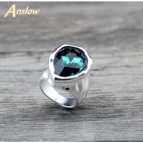 Anslow Brand Fashion Jewelry Big Water Drop Crystal Retro Women Female Rings Wedding Engagement Ring Valentines Gift LOW0043AR