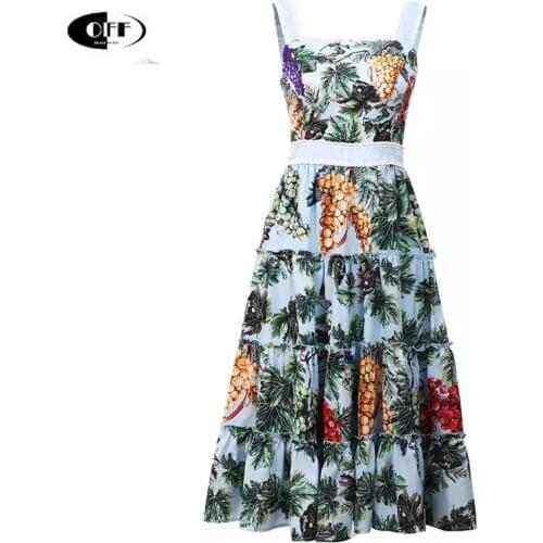 Runway Fashion Summer Beach Holiday Dress Womens Spaghetti Strap Floral Printed Elegant Chic Midi Dresses Lace Up Clothes Mujer