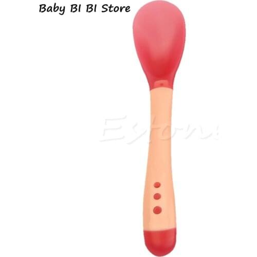 1PC Heat Sensing Thermal Feeding Spoon Baby Kid Weaning Silicone Head Tableware