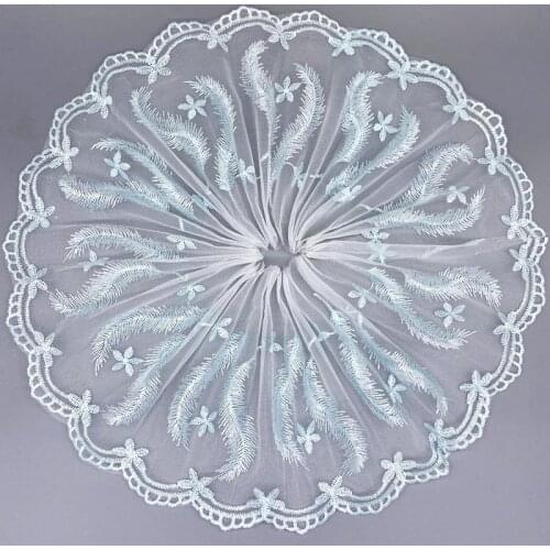 1Yards Embroidery Lace Fabric Mesh Blue Lace Trim 20cm Wide Lace Ribbon Ribbons And Trims For Sewing Guipure Craft dentelle QA15