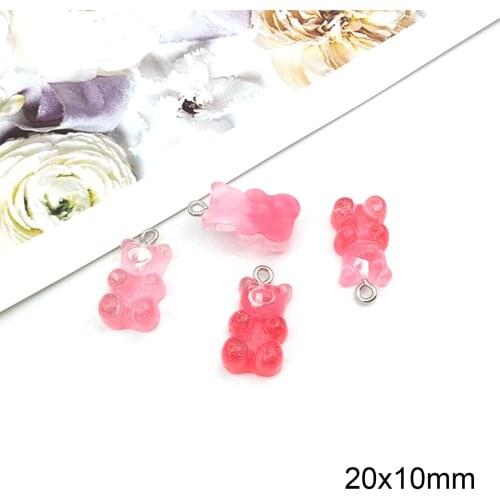 10PCs Kawaii Candy Bear Charms Pendant For Jewelry Making Hot Pink Gradient Color Cute Necklace Earrings DIY Pendant 20mm x 10mm