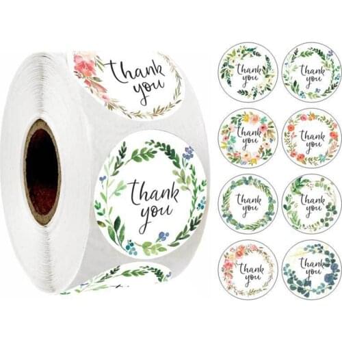 100-500Pcs Green Leaf Flower Thank You Sticker Labels for Small Business Gift Bag Card Package Festival Wedding Birthday 1Inch
