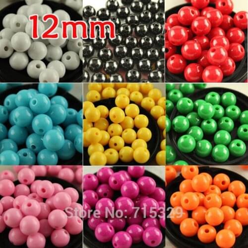 100pcs 12mm Acrylic Charm round loose candy spring colors children joys Beads Spacer diy Jewelry Making pk color