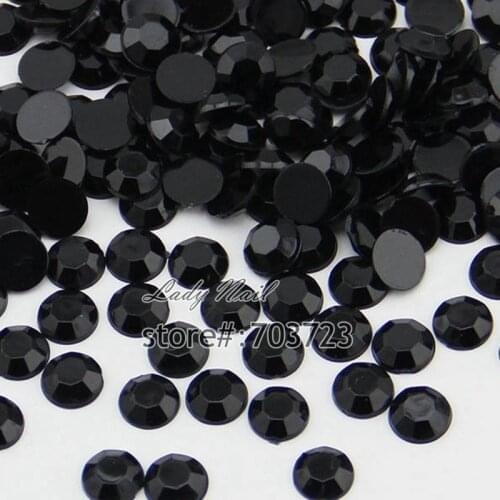1000PCS Flatback 14 Facets Resin Round Rhinestone Tips Beads Makeup Nail Art Decoration Tools ss20 5mm Black N02
