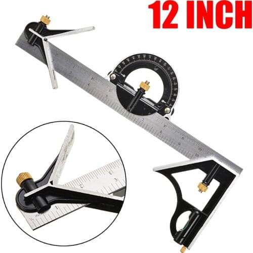 12 inch Combination Tri- Square Ruler Stainless Steel Machinist Measuring Angle Ruler For Measurment Tool