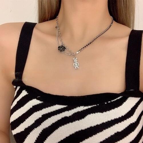 Camellia Necklace Female Summer Rose Bear Necklace Light Luxury Retro Simple Folding Necklace Accessories for Women