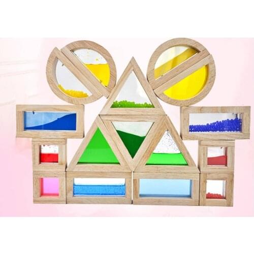 16PCS Baby toy Creative Acrylic Rainbow Educational Tower Pile of Building Blocks Diy Wooden learning Assemblage Geometric toys