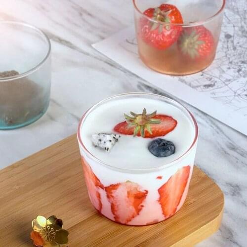 250ml Japanese Colorful Glass Cup Heat-resistant Pudding Dessert Ice Cream Glass Mug Home Yogurt Juice Milk Coffee Cup Gift 2Pcs