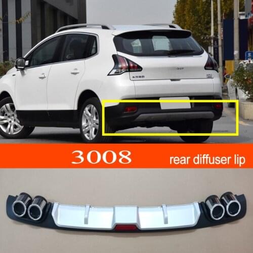 3008 ABS Plastic Silver / Black Car Rear Bumper Rear Diffuser Spoiler Lip for Peugeot 3008 Hatchback