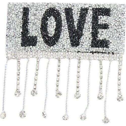4" Hotfix Rhinestones LOVE Patch for Clothes Hats 3D Beaded Appliques DIY Accessories Hot Adhesive Letter Parches