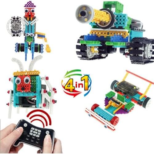 [Funny] 4 in 1 Remote control RC Tanks/Knight/6 foot insect/F1 racing car 237pcs Building blocks assembly electronic toy gift