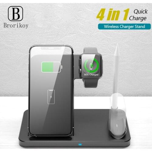 4 in 1 Qi Fast Wireless Charger Stand For iPhone 12 11 ProMax Watch 6 5 4 for Apple Airpods Pro Wireless Charging Holder Station