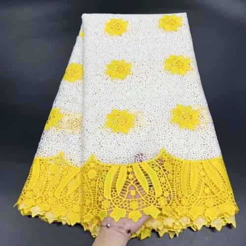 African Cord Lace Fabric French Water Soluble High Quality Lace Guipure Cord Lace Fabric Embroidery With Sequins 5Yard