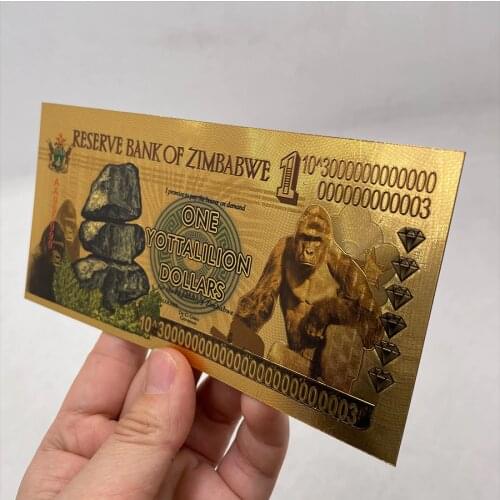 Zimbabwe Gold Banknote TRILLION QUANTILLION YOTTALILION DOLLARS Gold 999999 Zimbabwe Animals Banknote for Business Gifts