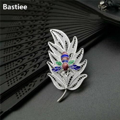 Bastiee 999 Sterling Silver Brooch Leaf Brooches For Women Pins Cloisonne Enamel Jewelry Luxury Gift Birthday Gifts