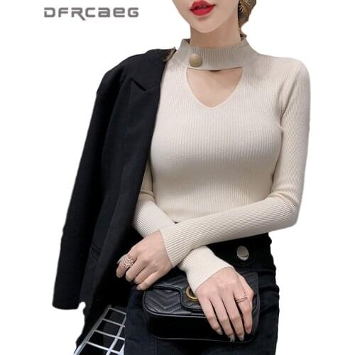 Basic Casual Knitwear Hallow Out Slim Woman Tops 2020 Autumn Full Sleeve Pullovers Knitted Bottoming Sweaters Clothing