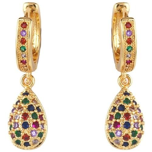 Bohemia CZ Colorful Star Water Drop Earrings Womens Gold Copper Circle Ethnic Earrings India Wedding Jewelry