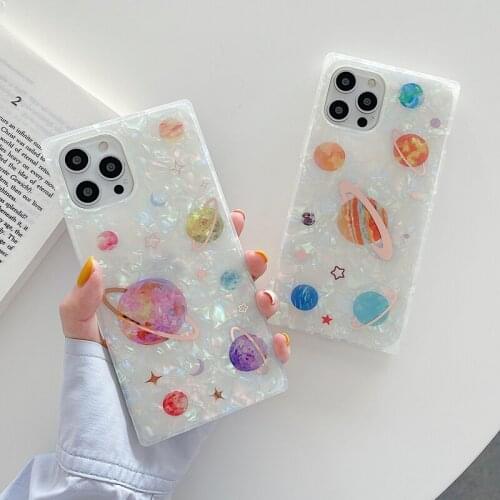 Dream Shell Pattern For Iphone 12 11 Pro Max X XR XS Max 12 7 8 Plus SE 2 Phone Case Fashion Planet Space Soft IMD Square Case
