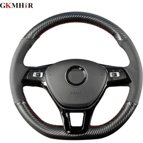 GKMHiR DIY Black Carbon Leather Car Steering Wheel Cover for Volkswagen VW Golf 7 GTI Golf R MK7 VW Polo GTI Scirocco 2015 2016