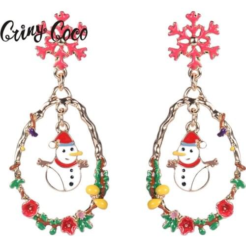 D&Rui Jewelry 2019 Charm Water Drop Earrings for Women Girls Wedding Party Alloy Enamel Snowman Snow Dangle Statement Earring