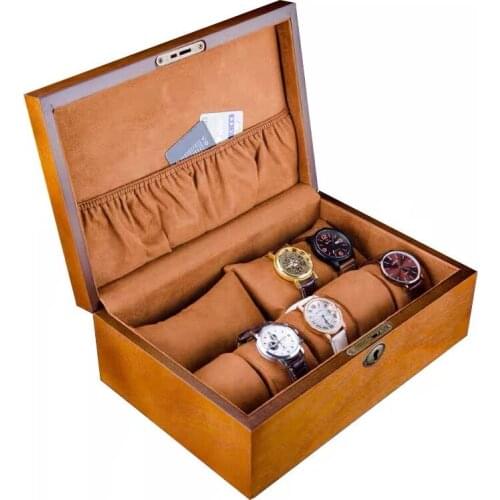 European Wood Watch Display Box With Lock New Mens Wooden Watches Organizer Watch Display Holder Jewelry Storage Gift Box